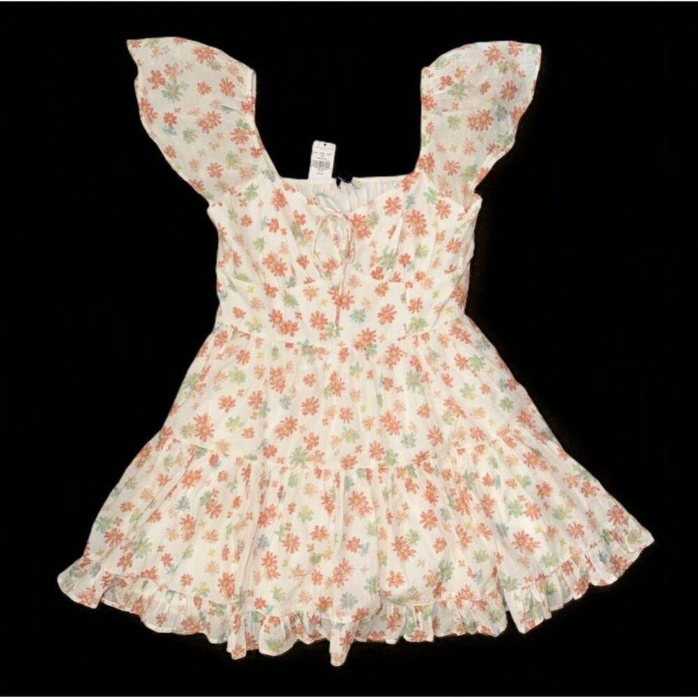 NEW American Eagle AE Dress M Flutter Sleeve Floral Babydoll Mini tiered peasant - Picture 1 of 8